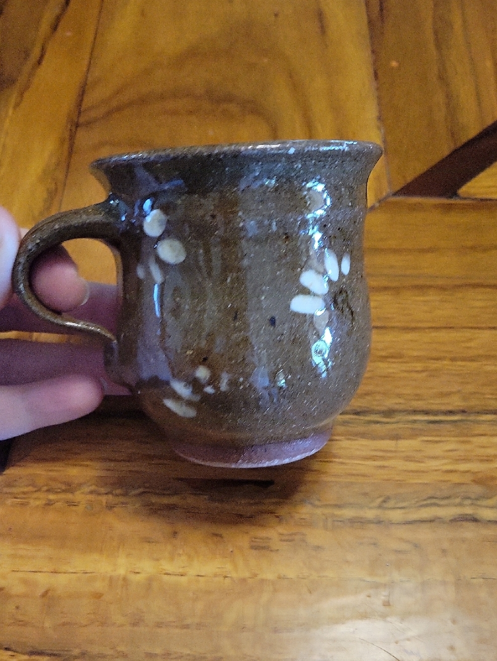 Handmade Brown Glazed Pottery Mug with White Floral Accents